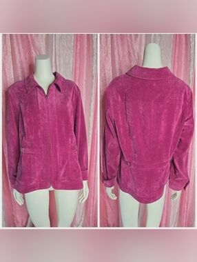 Christopher & Banks Raspberry Velvet Corduroy Full Zip Light Jacket Size Large